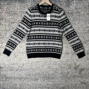 Lauren Ralph Lauren Sweater Womens Medium‎ Black Fair Isle Jeweled Knit Holiday